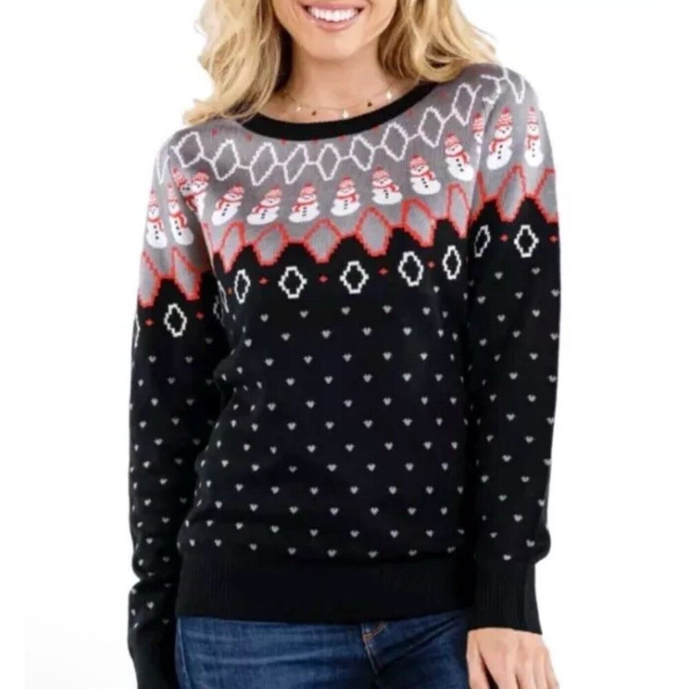 Tipsy Elves Sweater Womens Large Black Ugly Christmas Snowman Nordic Classic